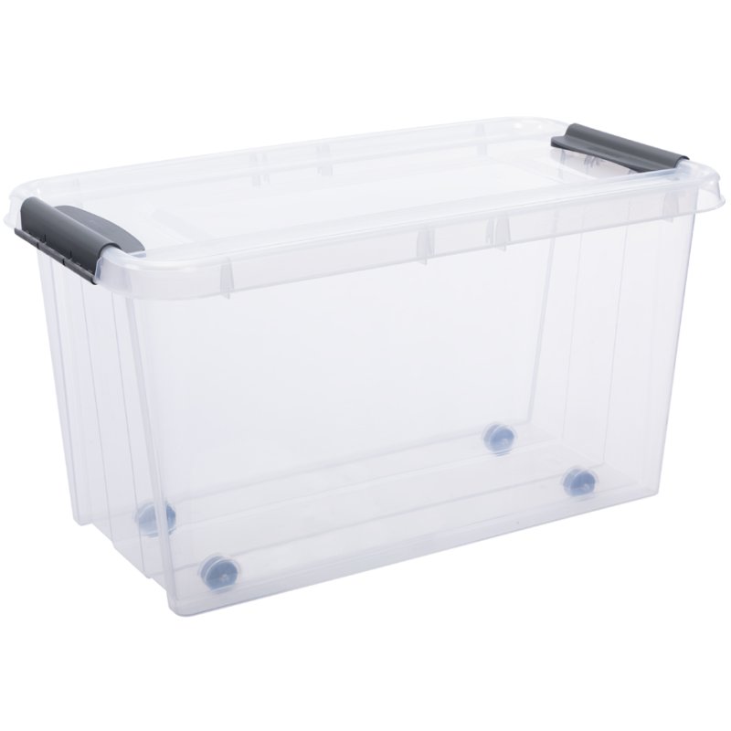plast team boîte de rangement PROBOX avec roulettes, transparent, 70 litres